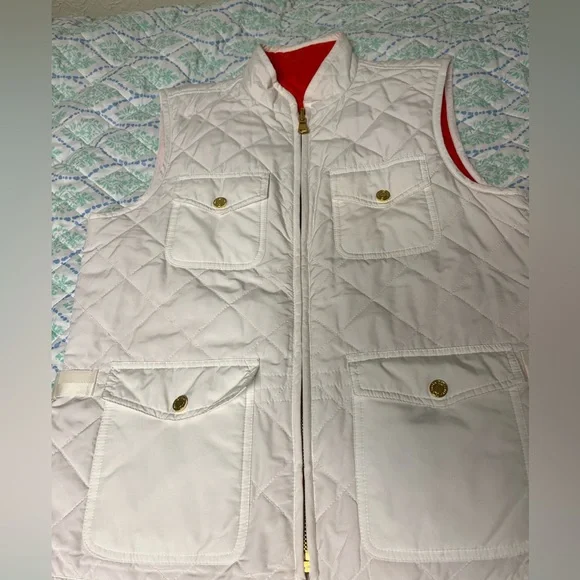 Ralph Lauren Vest- White‎ Quilted Orange Lining Full Zip Women Medium - Picture 3 of 13